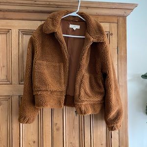 Thread & Supply Teddy Cropped Winter Sherpa Jacket Zip Up